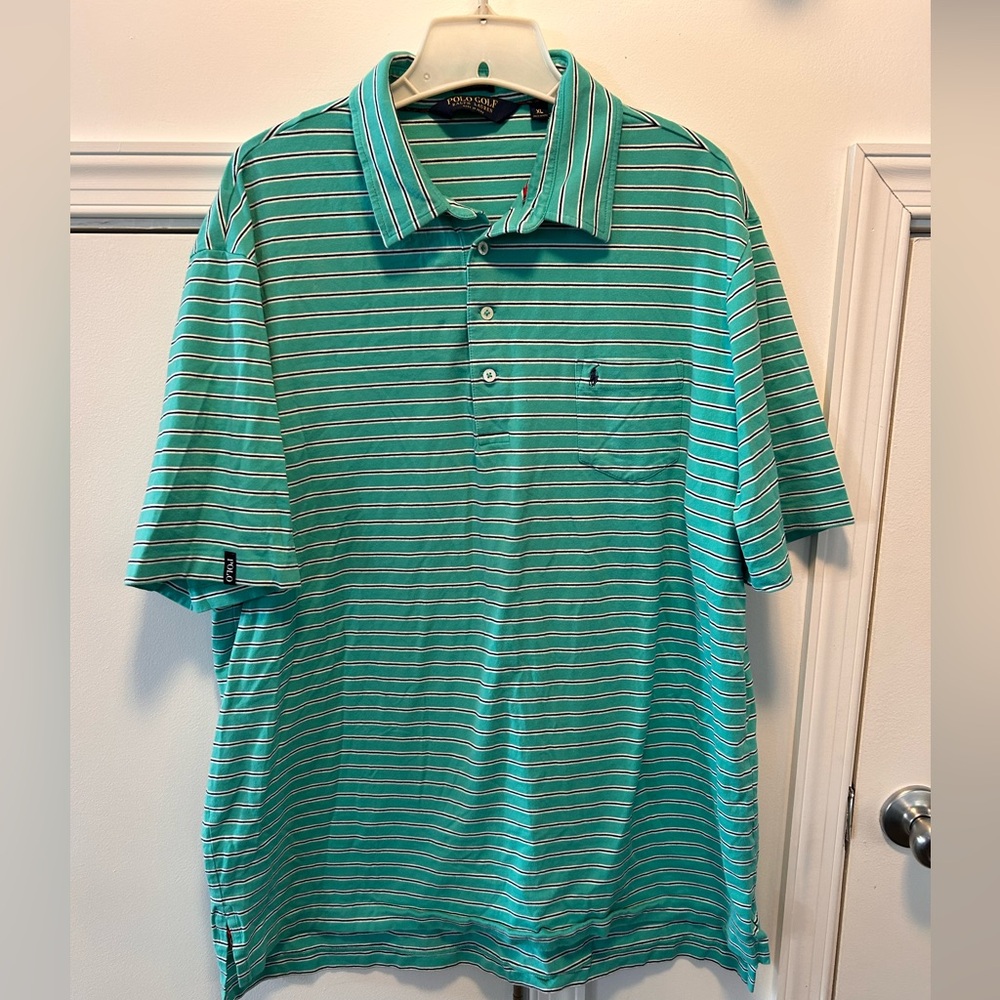 Polo Golf Ralph Lauren Collared Shirt Teal Striped Pima Cotton XL